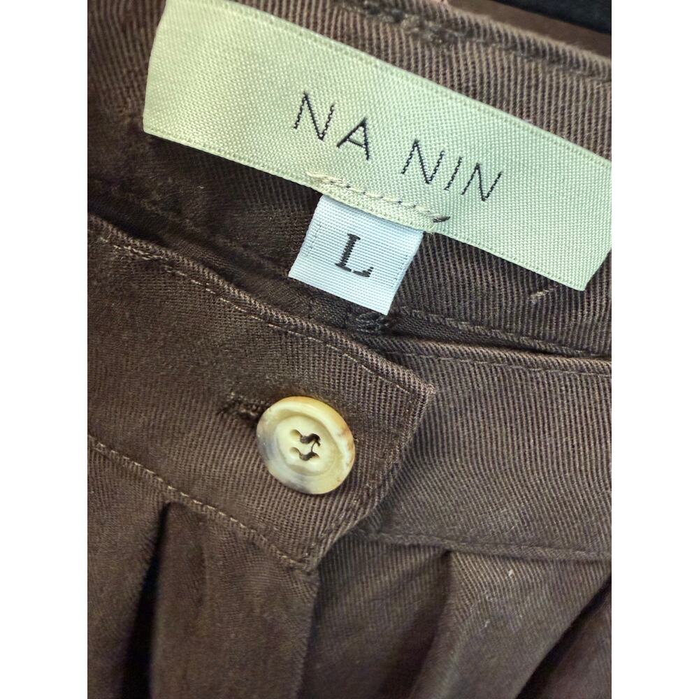 NA NIN Winnie Tencel Pleated Pant High Rise Relax Cocoa Brown Women's L - Picture 6 of 11